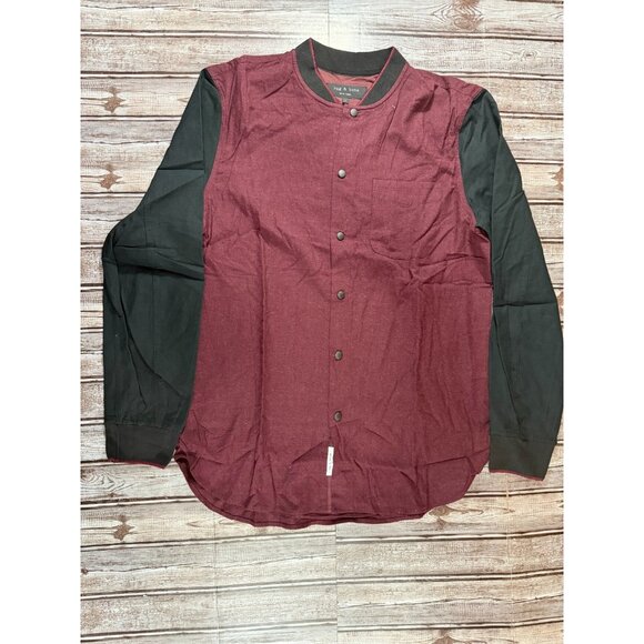 rag & bone Paperweight Varsity Jacket shacket size M color burgundy black NWOT - Picture 1 of 4